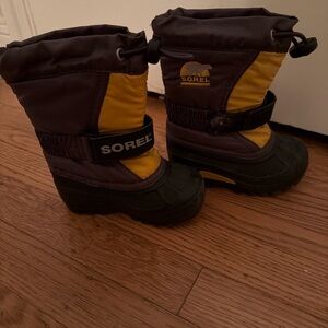 Sorel Kids Winter Snow Boots | Brown & Yellow | Size 6 | Warm & Waterproof